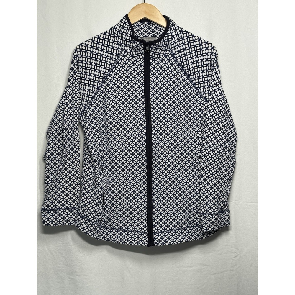 Talbots Women's Full Zip Jacket Sweatshirt Blue & White Size Medium - Picture 3 of 9
